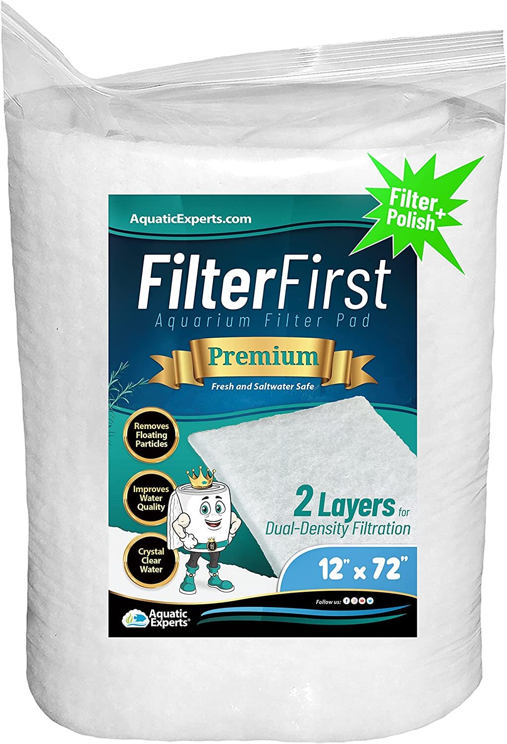 FilterFirst Premium True Dual Density Filter Roll For Aquarium - 3/4" - 1" Thick