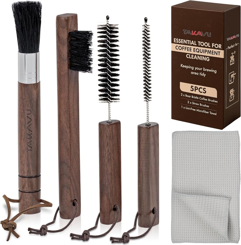 Espresso Machine Cleaning Essentials - 5pc Kit with Boar Bristle Brushes