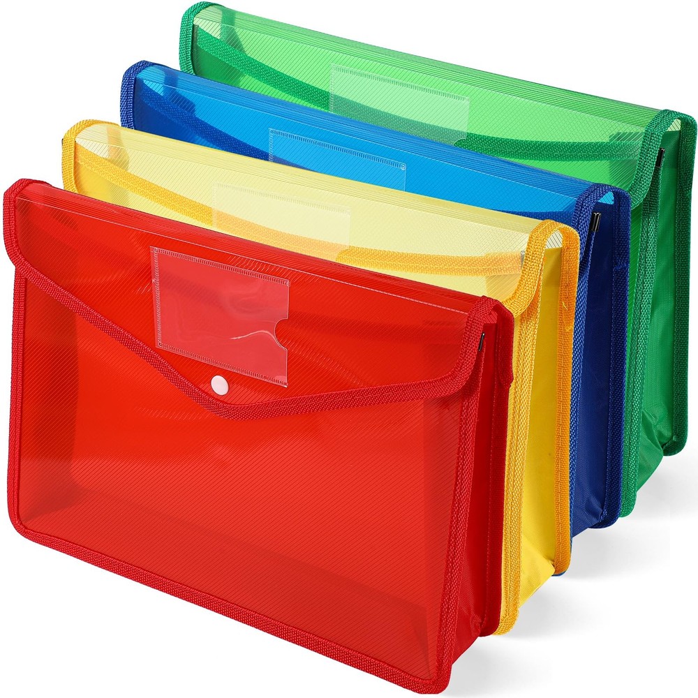 4 Pack A4 Expanding Plastic File Folders Waterproof Document Organizer with S...