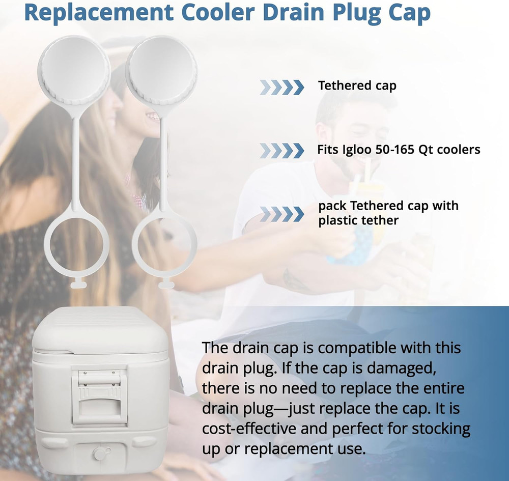 Threaded Drain Plug Caps with Plastic Tether for Cooler，Compatible with Igloo...