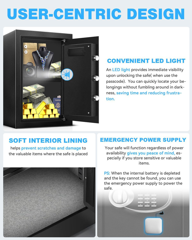 Large Fireproof Waterproof Safe Box with Digital Keypad & Combination Lock