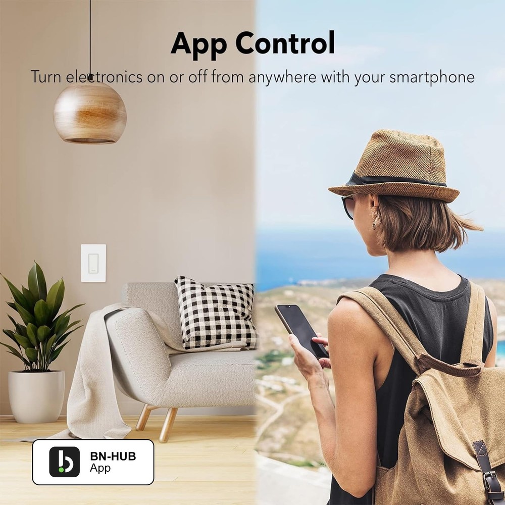 BN-LINK WiFi Smart in-Wall Light Switch, No Hub Required with Timer White