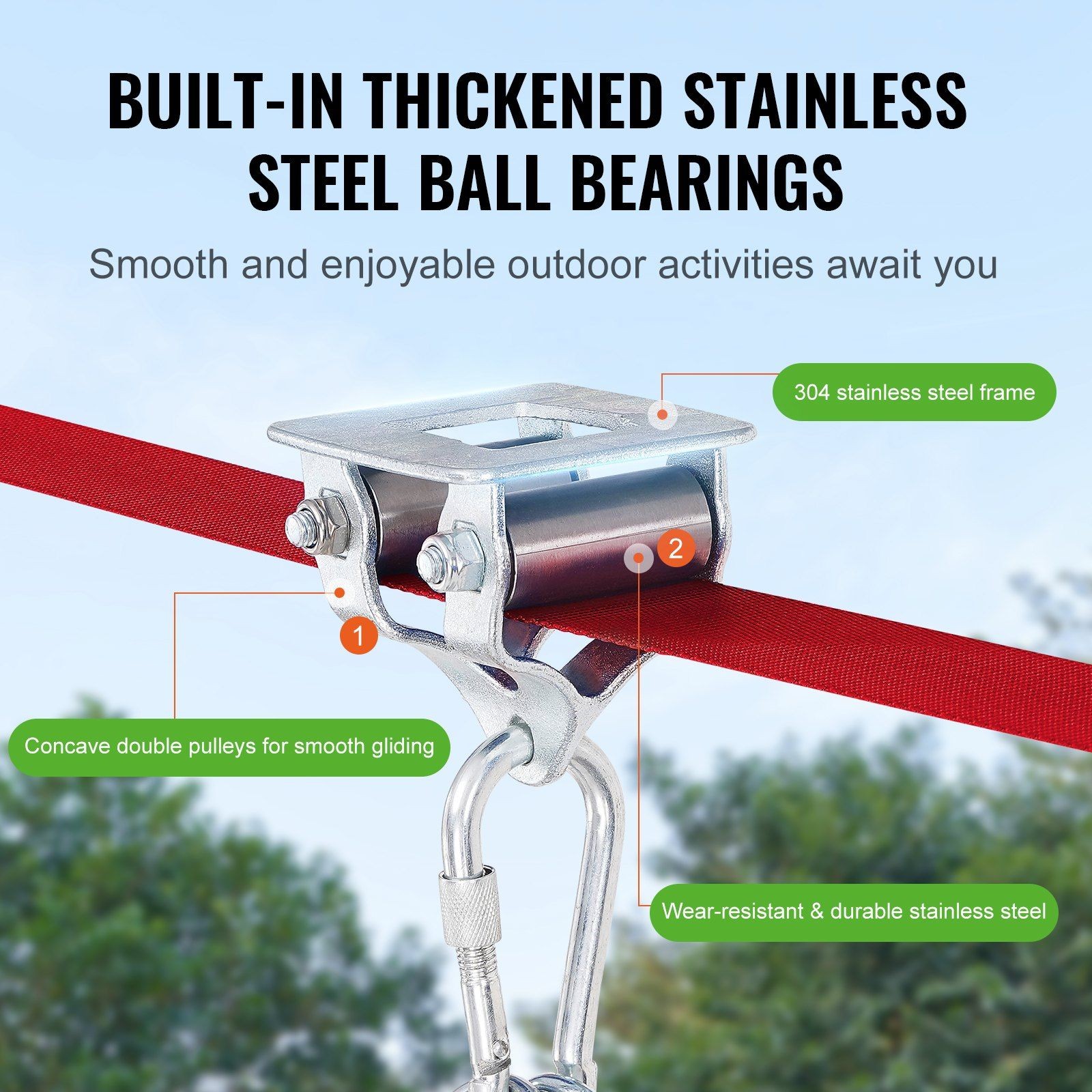 VEVOR Zipline Kit for Kids and Adult, 65 ft Zip Line Kits Up to 500 lb, Backyard