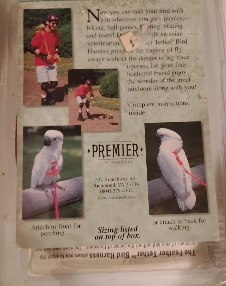 Premier Feather Tether Bird Harness & Leash Royal Blue Size Small. - Circa 1999
