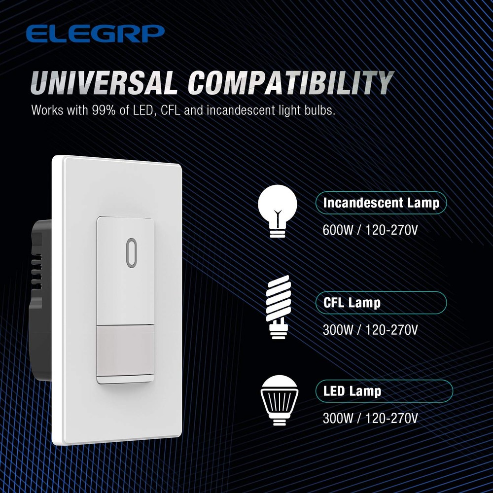 Single Pole Occupancy Motion Sensor Light Switch 120° PIR Infrared Matte White