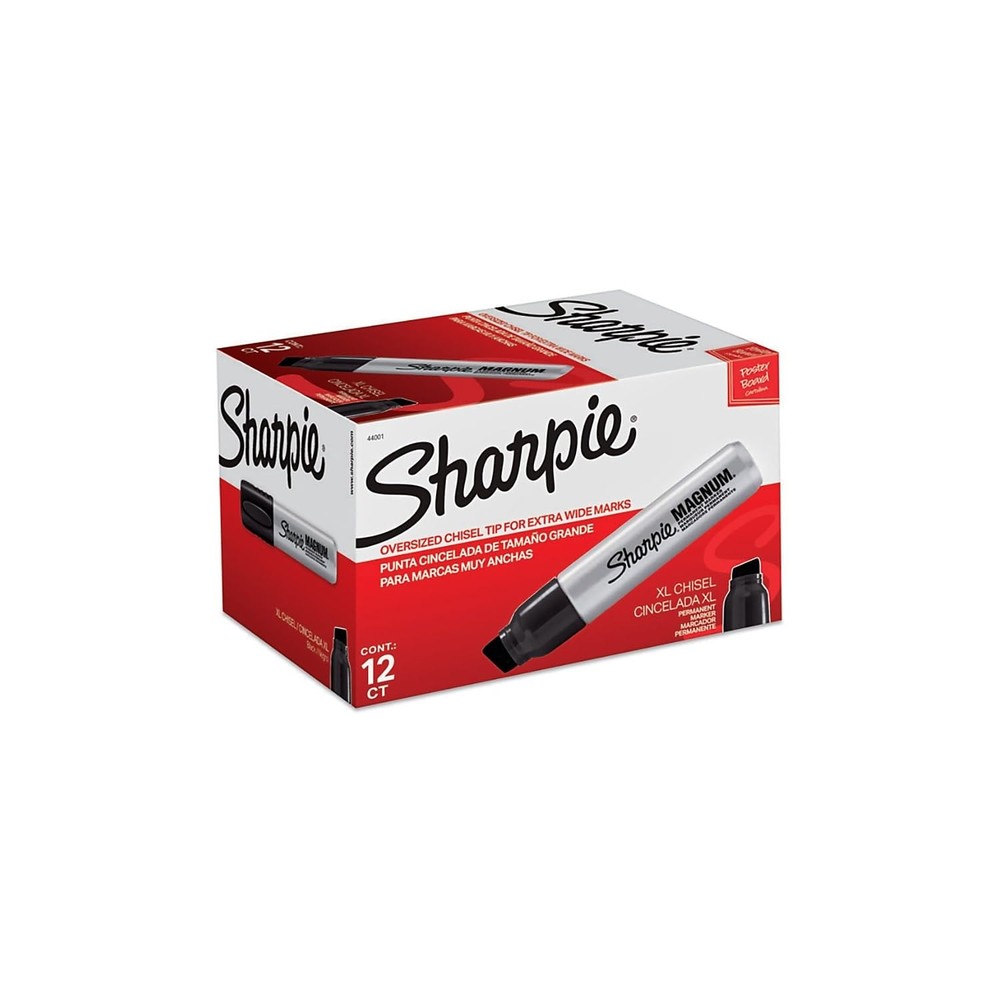 Sharpie Magnum Permanent Markers, Oversized Chisel Tip, Black, 12 Count -