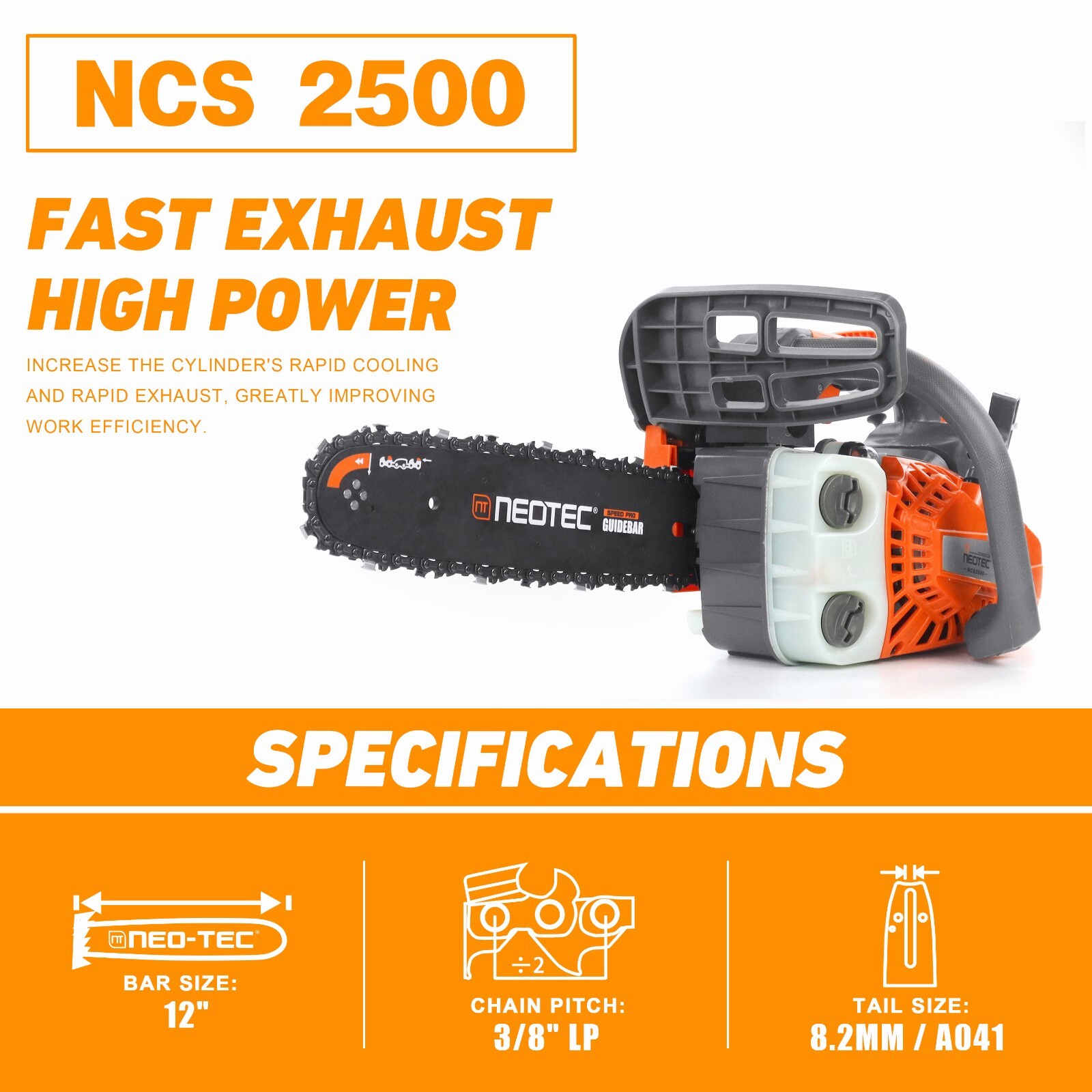 25.4cc Gas Top Handle Chainsaw with 12'' Bar Chain 2-Stroke Engine Cut Tree Wood