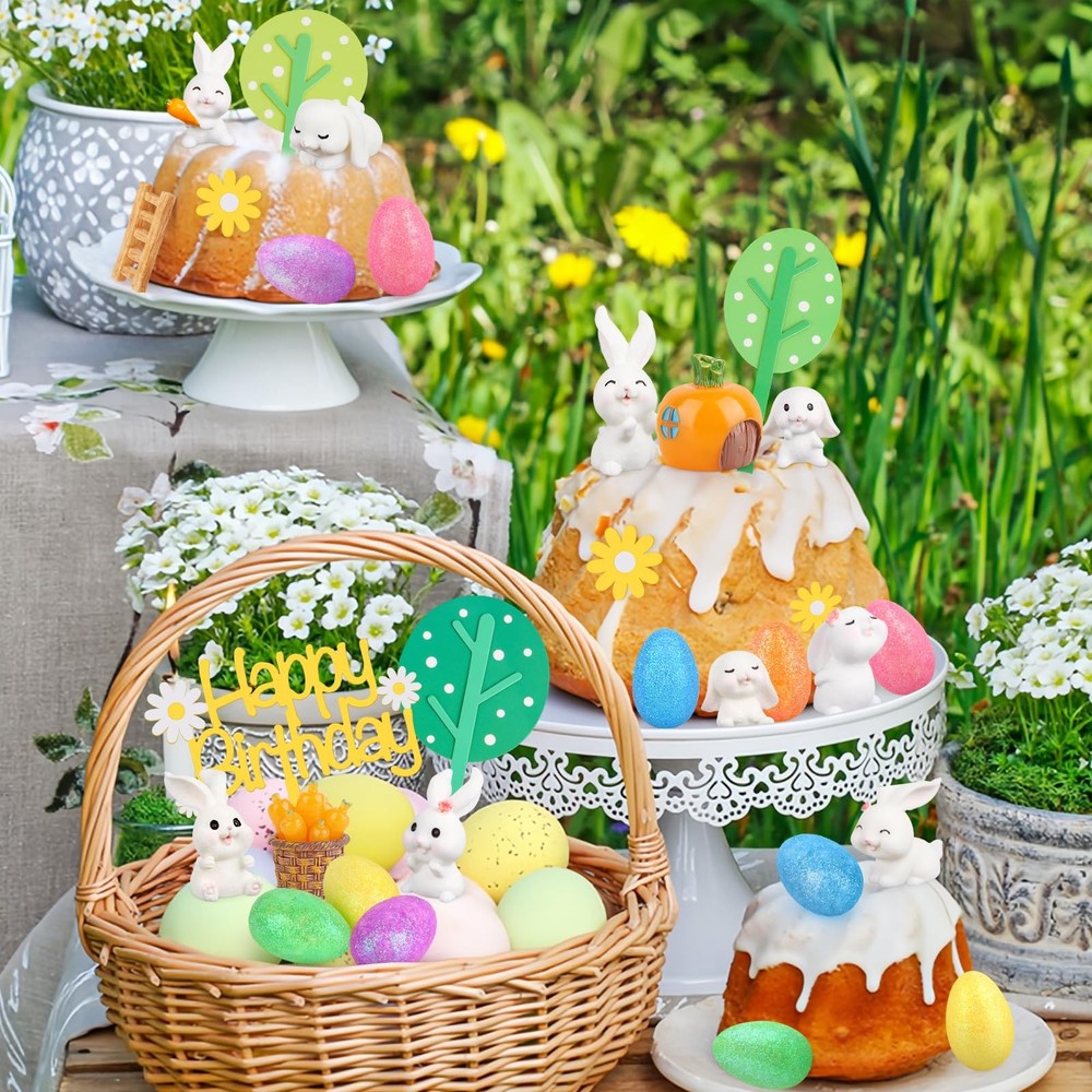 29Pcs Easter Cake Decorations Set with Mini Rabbits, Easter Eggs, Carrots, Ha...