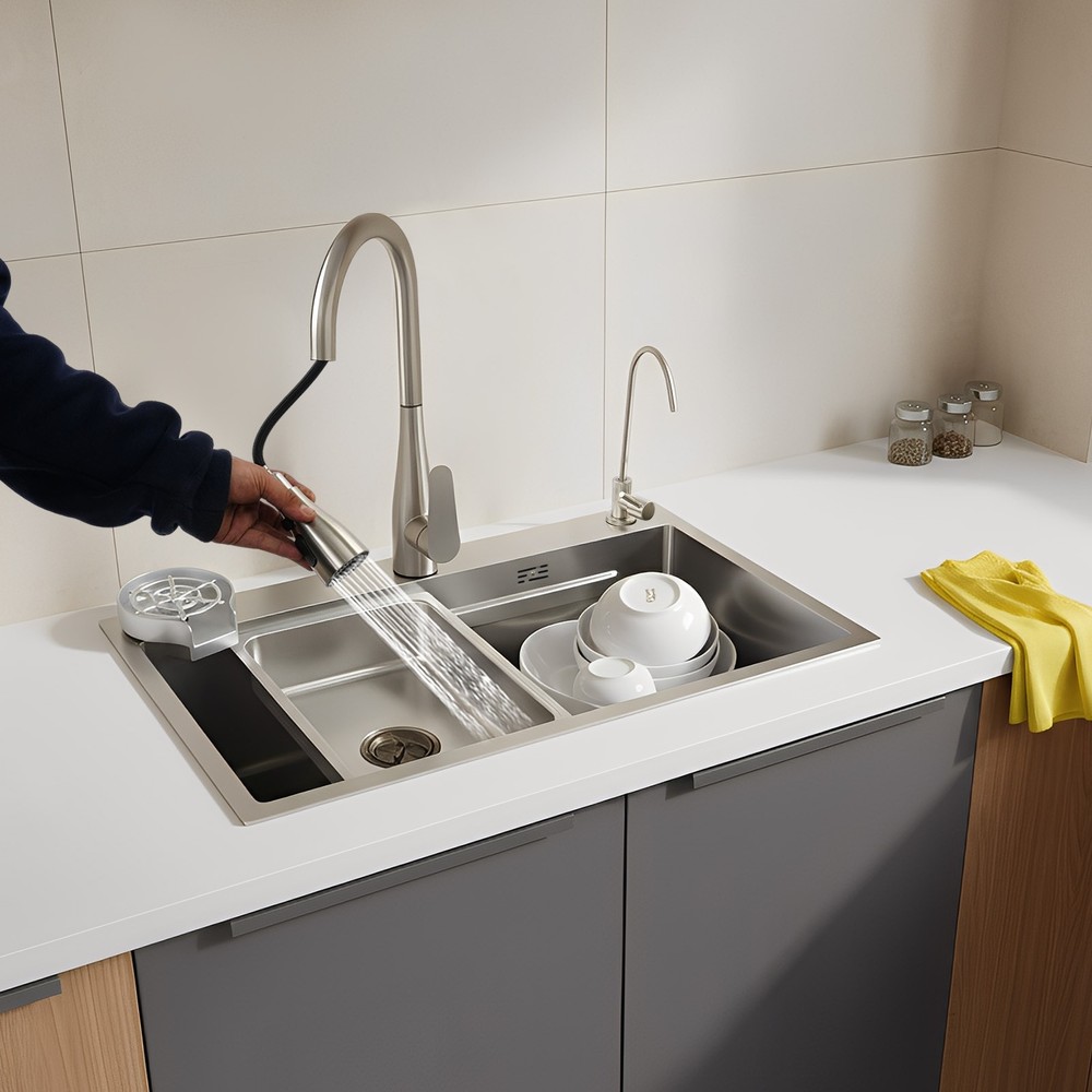 29.53-inch Undermount Workstation Kitchen Sink Single Bowl with Pull-out Faucet