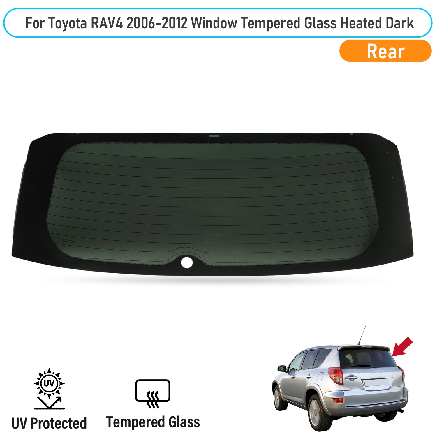For Toyota RAV4 2006-2012 Back Window Tempered Glass Heated Tinted Dark