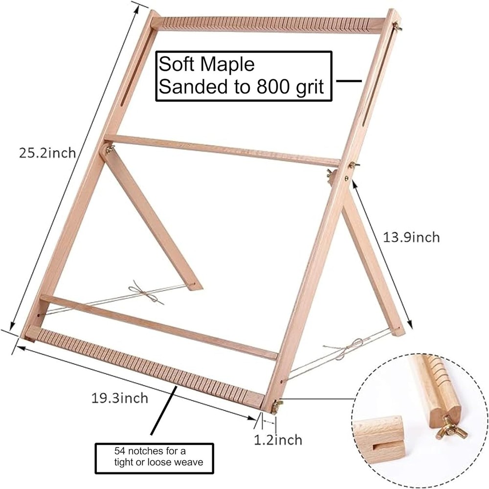 Solid Wood Table-top Weaving Loom, 25.2" H x 19.3" W Extra Large Frame, Solid...