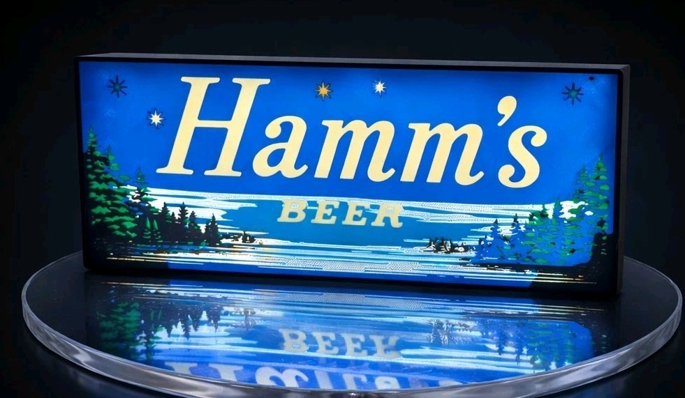 Hamms Beer Lake MCM Stars 3D Printed LED Light-Up Sign 9" Decor Lamp