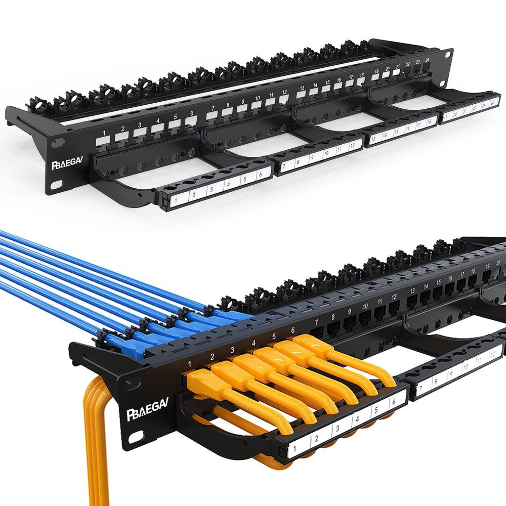 24-Port Blank Keystone Patch Panel, 19-inch Rack Mount, Cable Management Rack