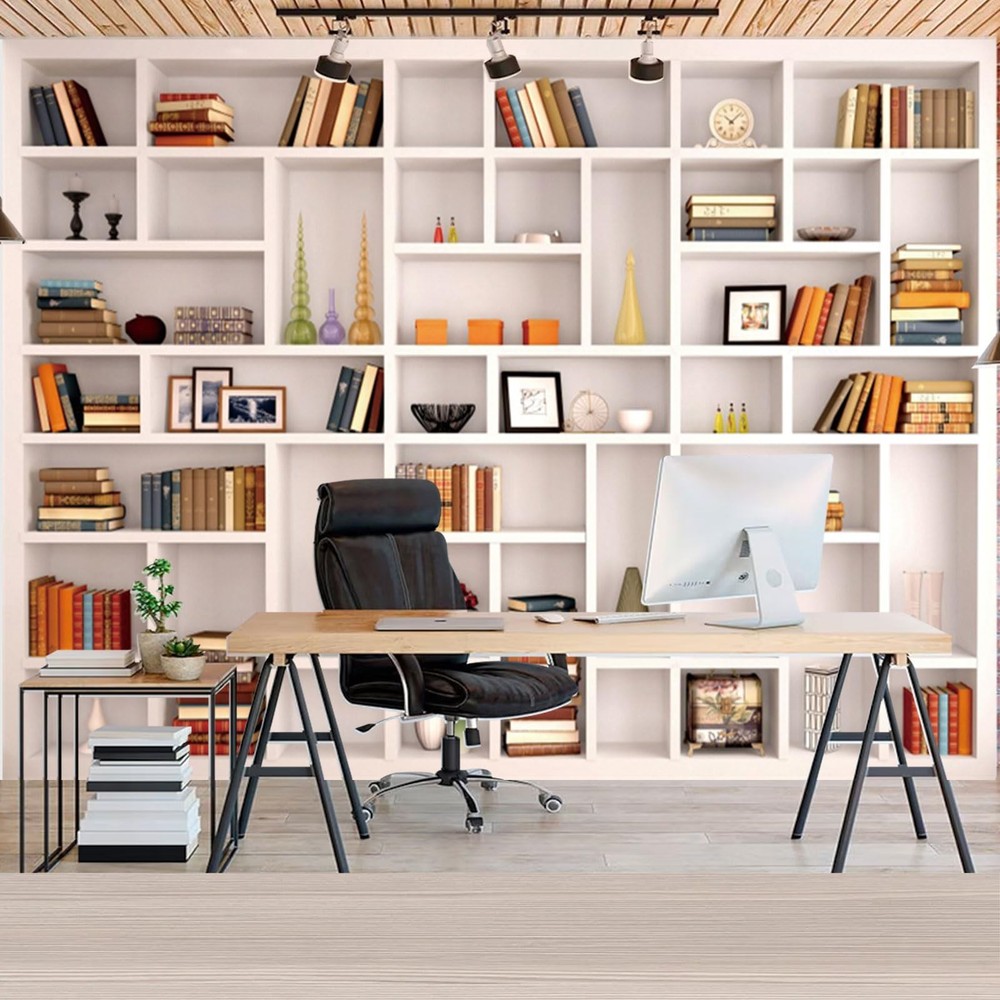 Fabric 7x5ft Office Bookshelf Backdrop Modern Office Interior White Bookcase ...