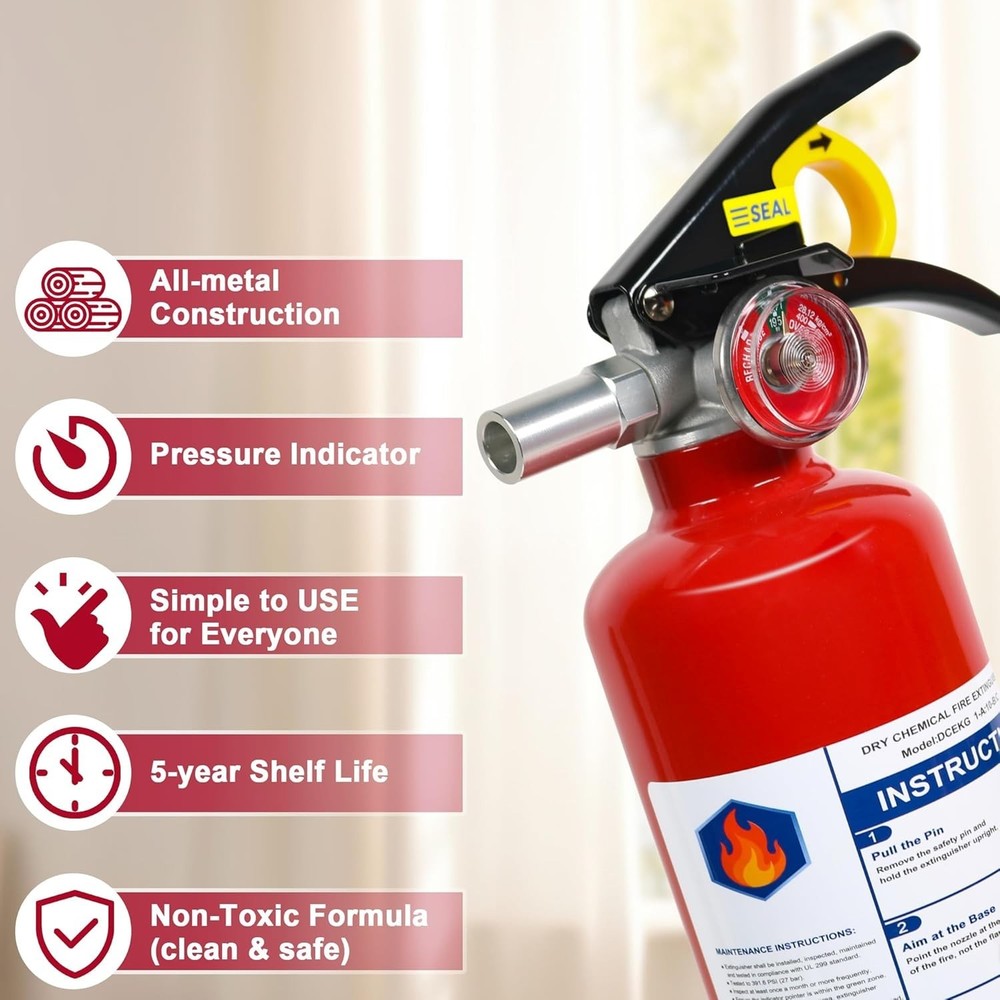 Compact 2.5 lb ABC Fire Extinguisher - Quick-Release Handle