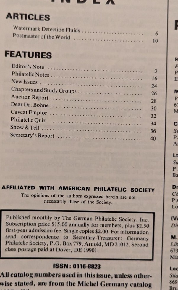 German Postal Specialist Jan '86 Watermark Detection Fluids Heinrich von Stephan