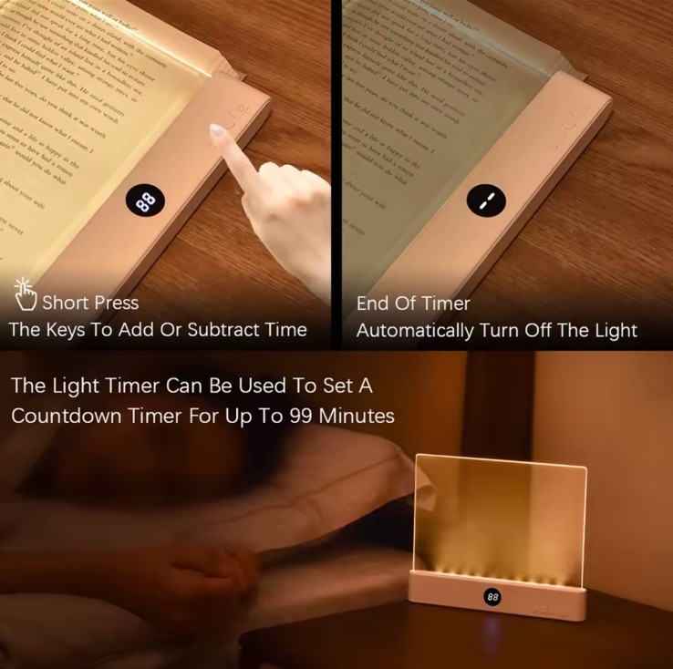Book Light, Rechargeable Clear LED Flat Reading Light with 3 Colors & Timer