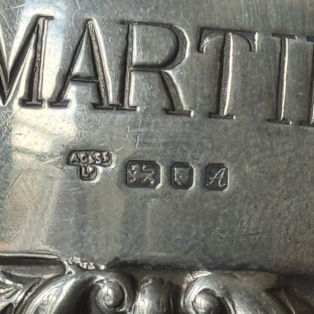 Hallmarked Sterling Silver MARTINI Decanter Label, 1975, London, Shell Pattern