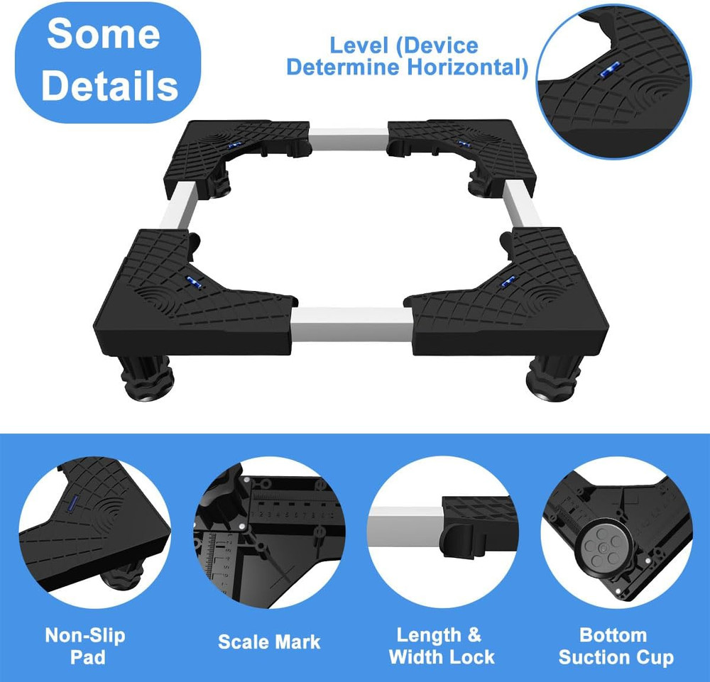 Mini Fridge Stand with Silicone Drip Tray, Universal Adjustable Base with 4 Stro