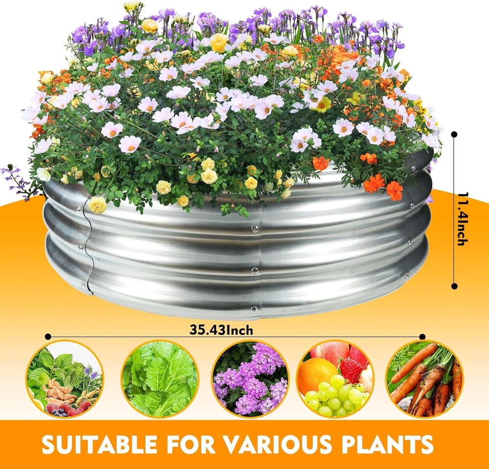 3FT Diameter Camp Fire Ring Pit, Large Round Galvanized Steel 3x3x1FT, SILVER
