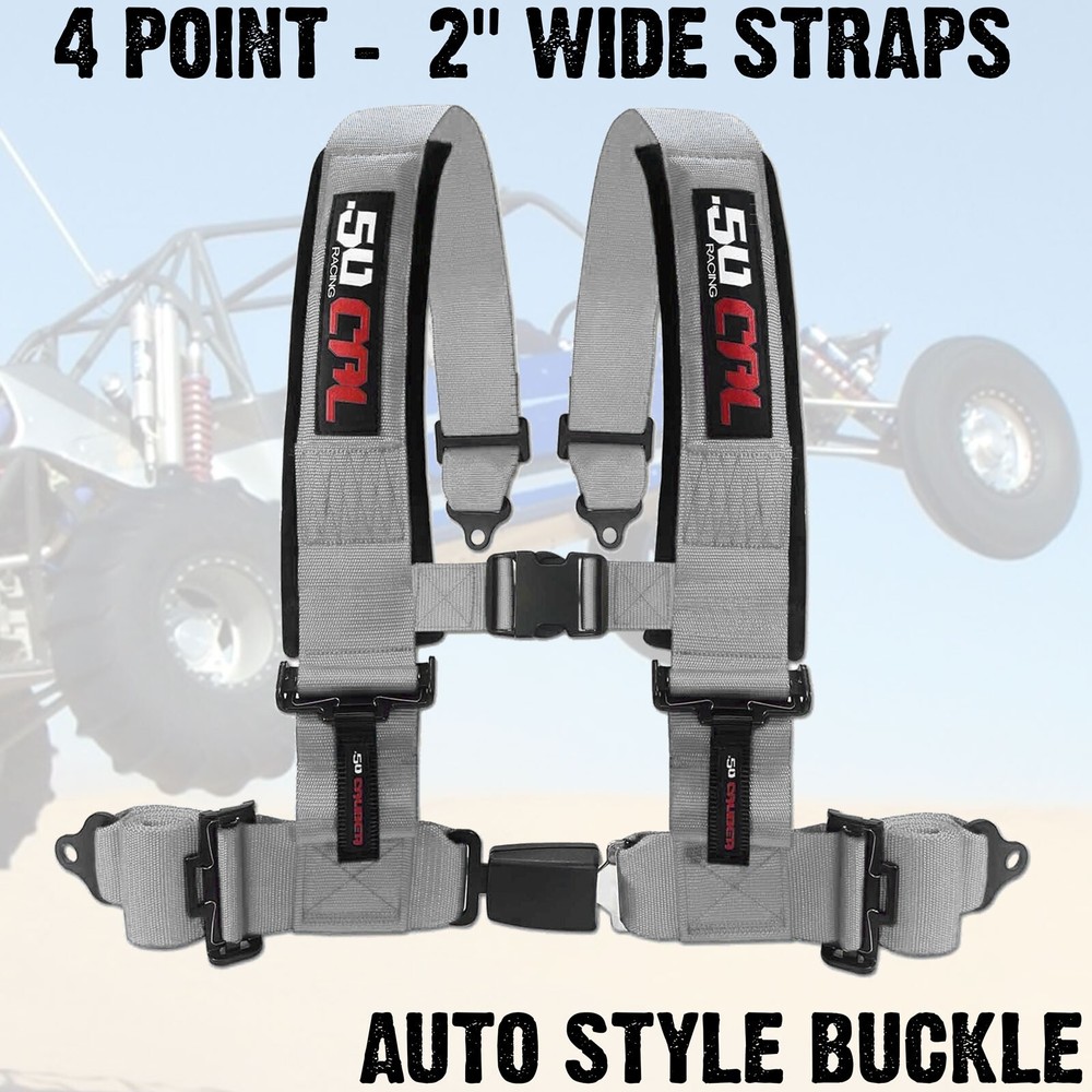 4 Point Off Road Harness 2" Belt Auto Style Buckle Push Button Release - SILVER