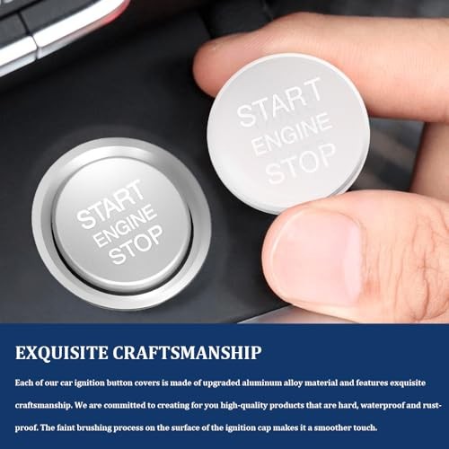 Car Push Start Button Cover, Start Stop Button Cover, Aluminum Auto Key Silver