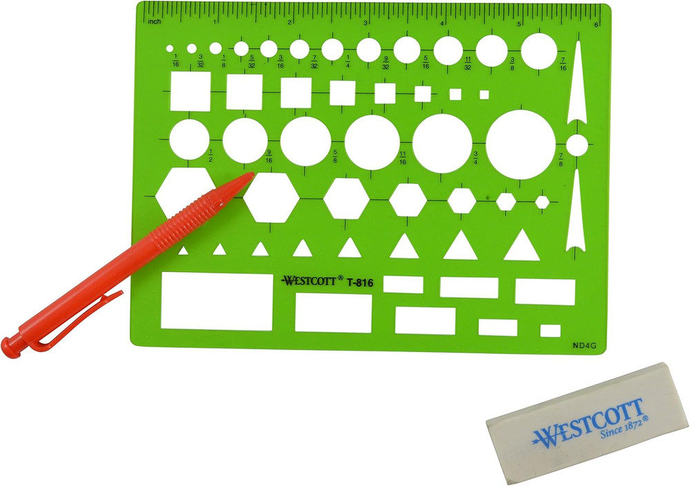 T-816 All-Purpose Technical Drawing Template, Plastic Shape Template Tool, Green