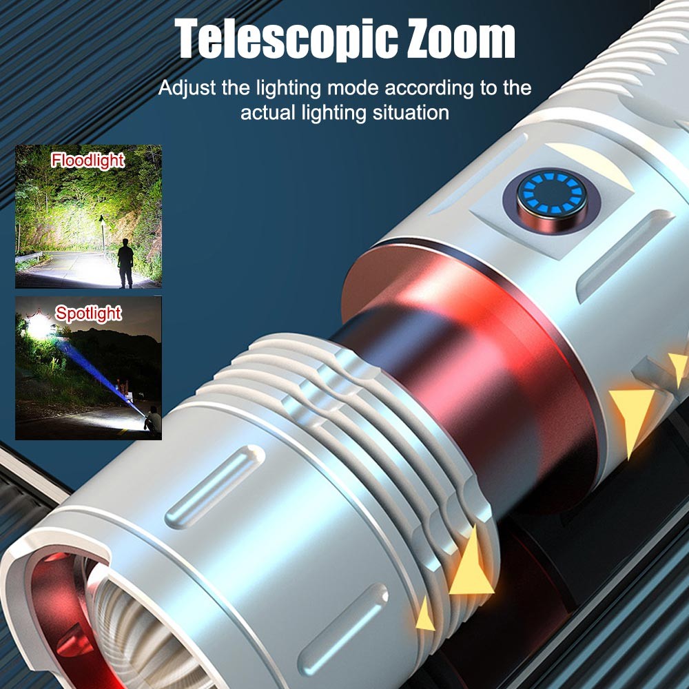Laser White LED Flashlight TYPE-C Charging Super Bright Torch Zoomable Light US