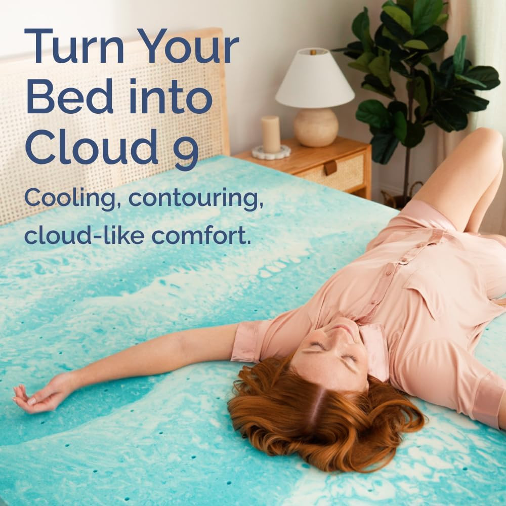 Queen 4-Piece Blue Stripes Sheet Set & 2" Memory Foam Topper