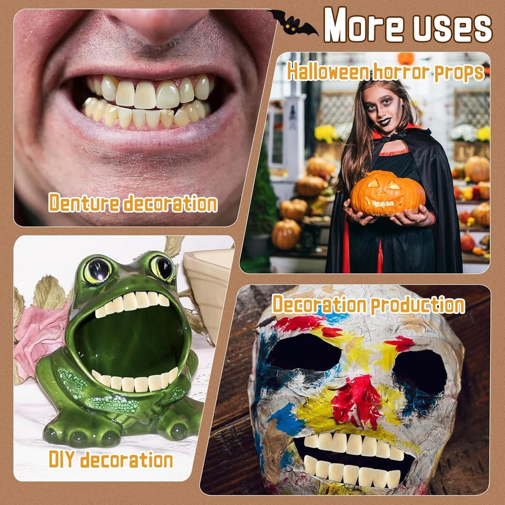 Complete 56 Pcs A2 False Teeth - Durable Acrylic for Learning & Halloween Props