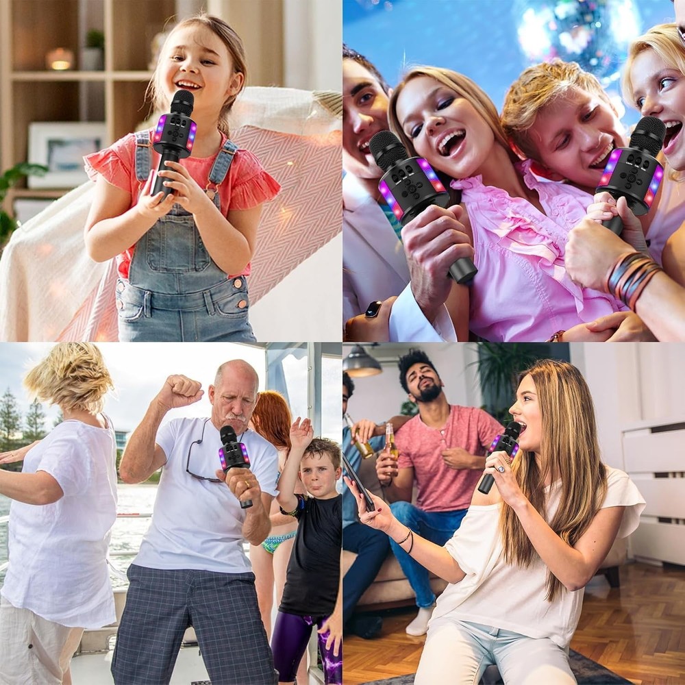 Portable Bluetooth Karaoke Microphone with Disco Lights
