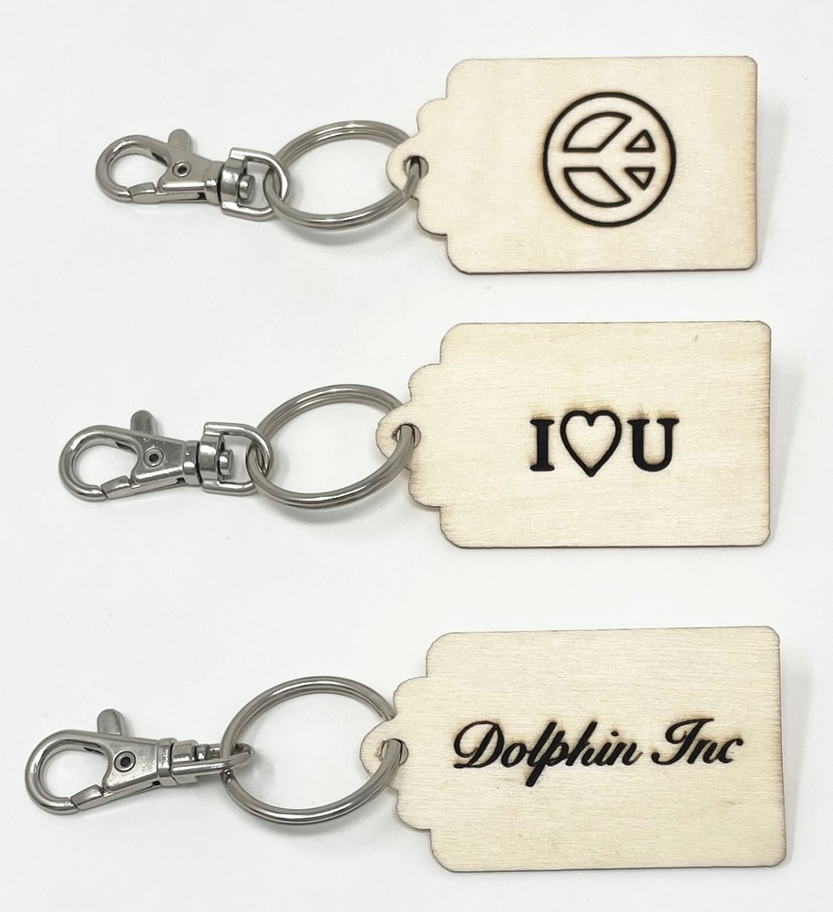 engraved wood key fob keyring with hook clasp