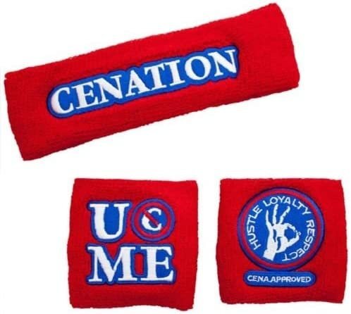 JOHN CENA Red Headband Wristbands Set WWE