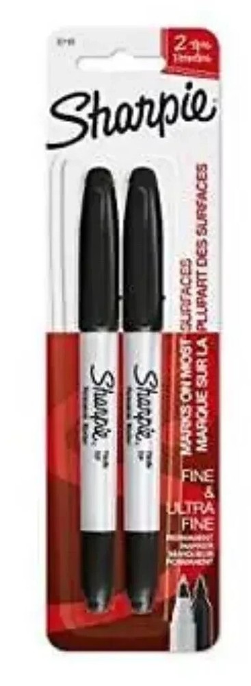 Sharpie 32162PP Twin Tip Permanent Markers, Fine and Ultra Fine, Black, 2 Count