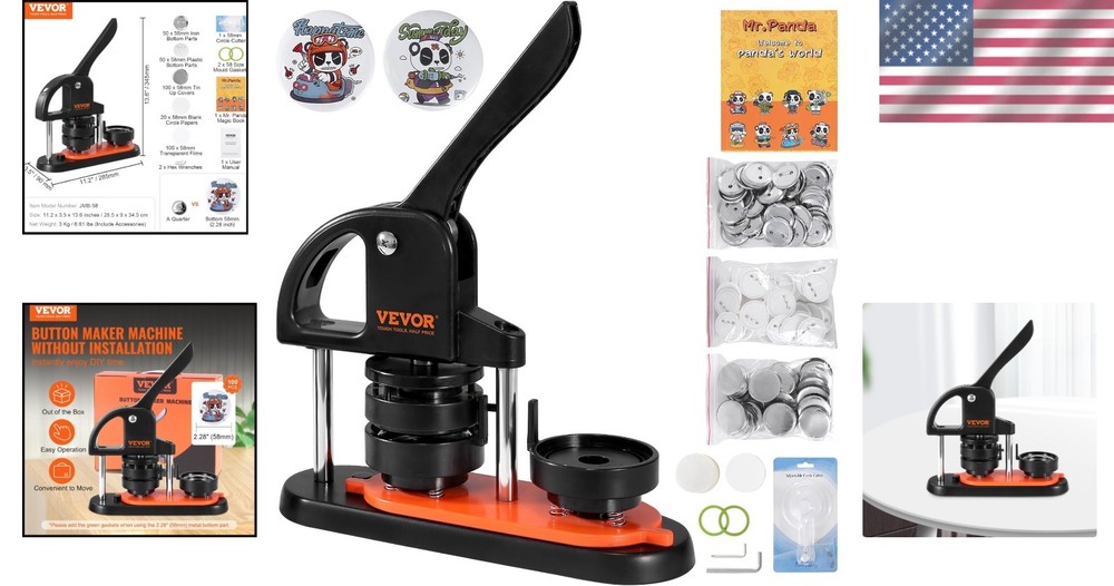 Button Maker Machine with Panda Magic Book - DIY Badge Kit