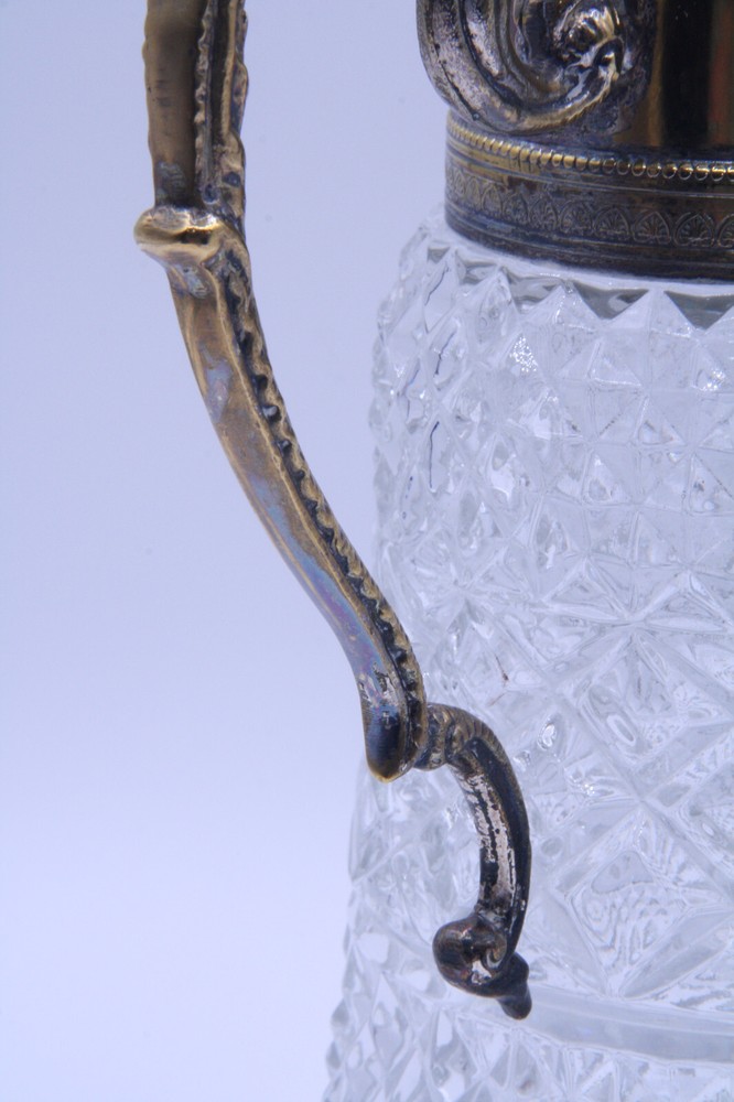 Vintage Crystal Diamond Cut Silverplate 11” Decanter Pitcher