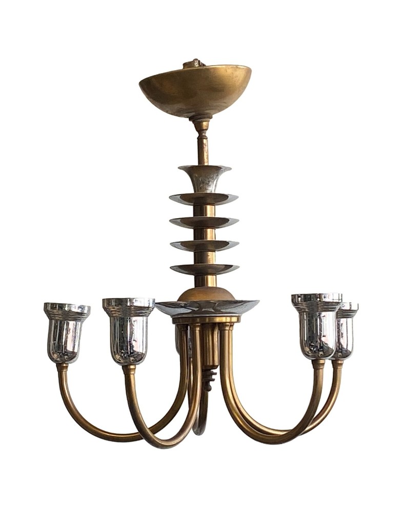Jetson Art Deco Nickel & Bronze Chandelier
