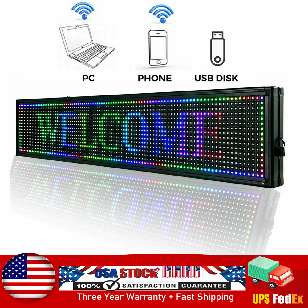 LED Sign 40" X 8" Scrolling Message Display Board 7 Color Programmable