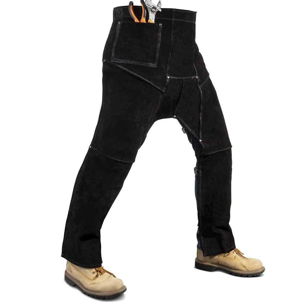 Leather Welding Pants - Heat & Flame Resistant Split Short 31-Inch, Black