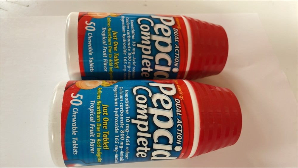 (2) Pepcid Complete Dual Action Tropical Fruit Flavor 50 Chewable Tablets