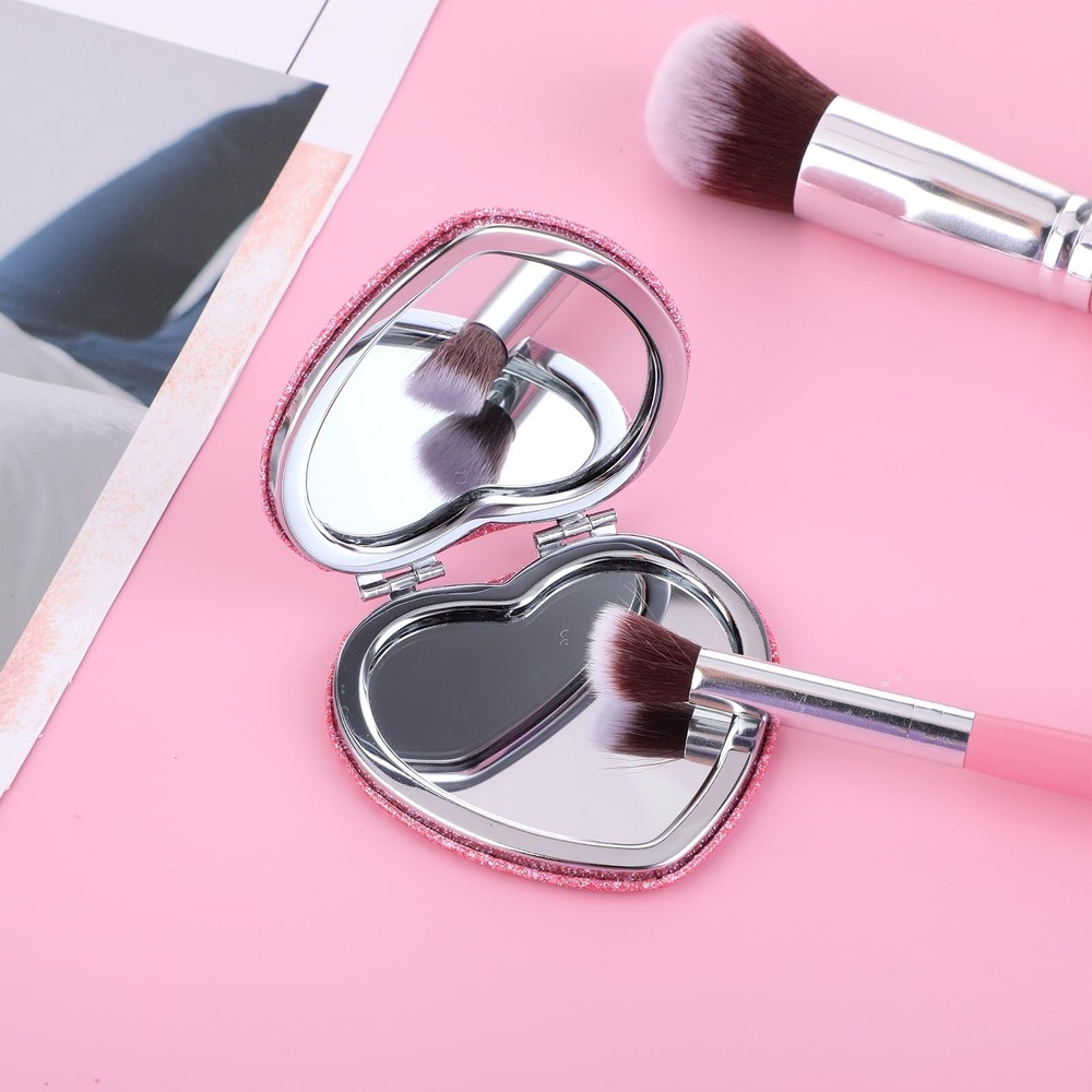 Heart Shaped Folding Compact Mirror Double Sided Magnifying Travel Makeup Mirror