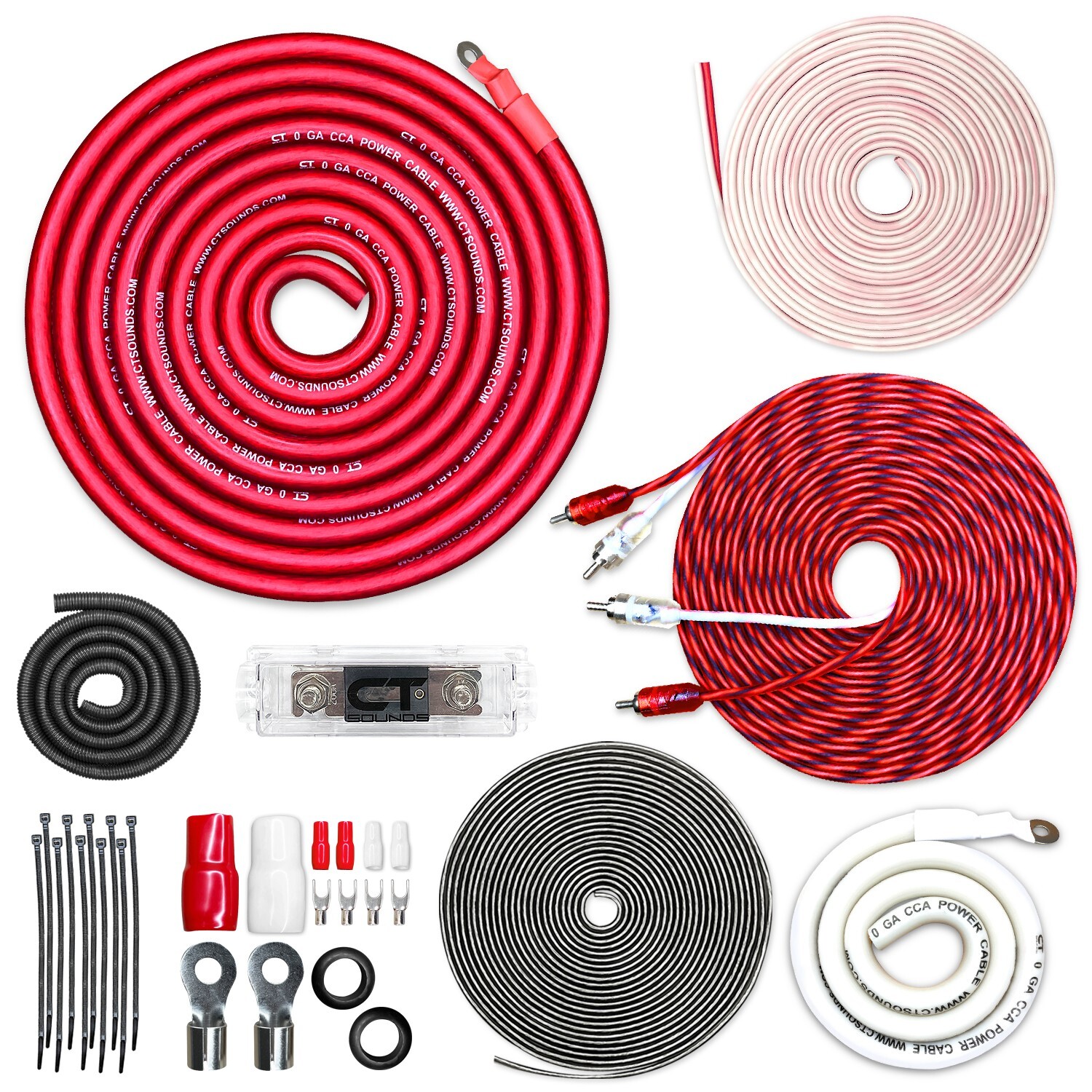 CT Sounds 1/0 Gauge 2500 Watt CCA Amp Wiring Kit (AMPKIT-0GA-PRO)