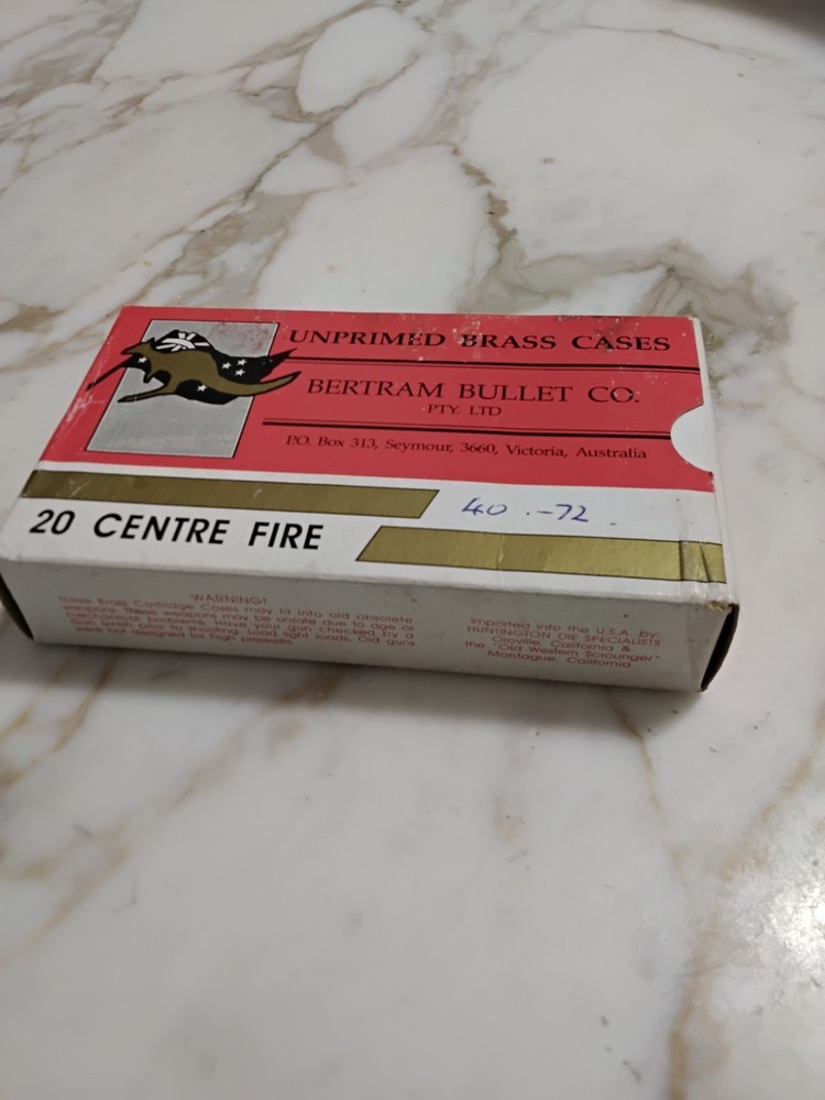 Bertram 40-72 Unprimed Brass Cases Empty Box