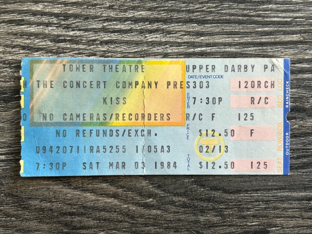 KISS TICKET STUB Tower Theatre Pennsylvania Lick It Up Concert Tour Vintage Kiss