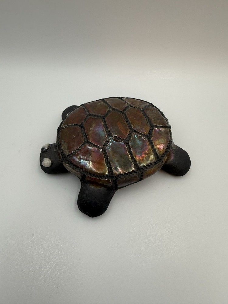 Vintage Clay Turtle Figurine Signed