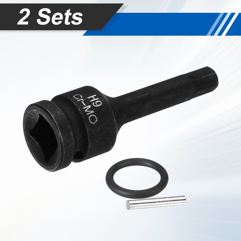 2pcs 1/2" Drive Impact Hex Bit Socket 9mm Metric CR-MO Steel Hexagonal Socket
