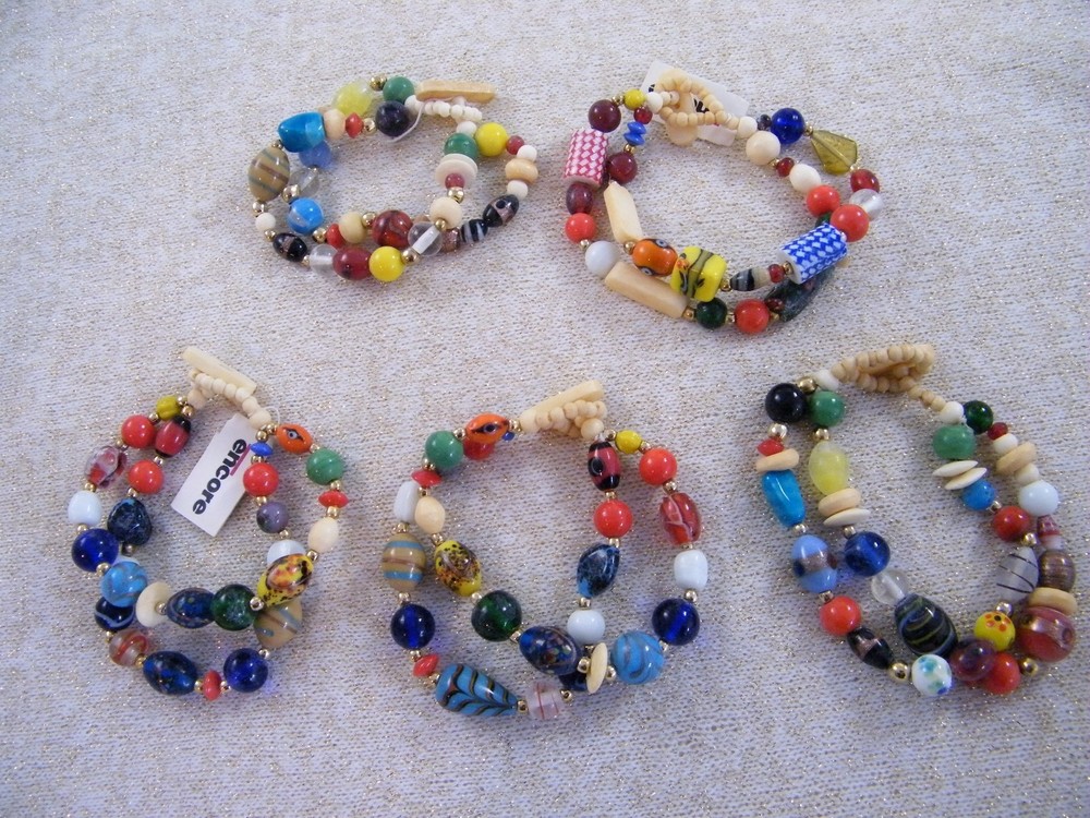 (5) ENCORE 2-STRAND, VARYING BEAD ~ 7" BRACELETS