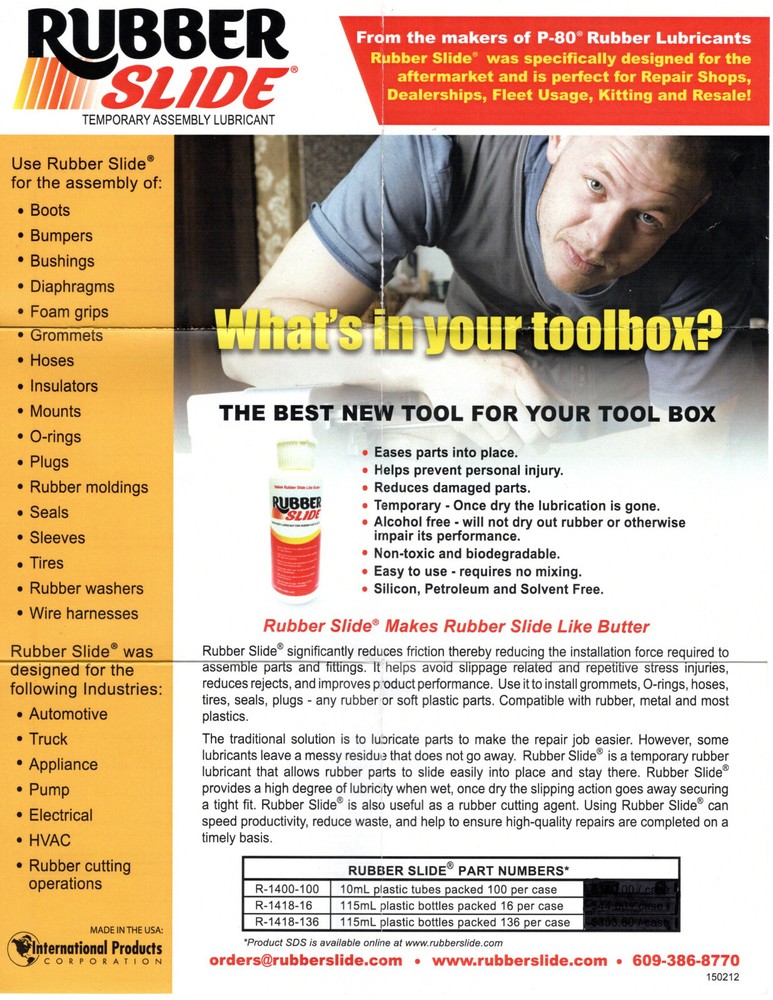 RUBBER SLIDE Temporary Assembly Lubricant