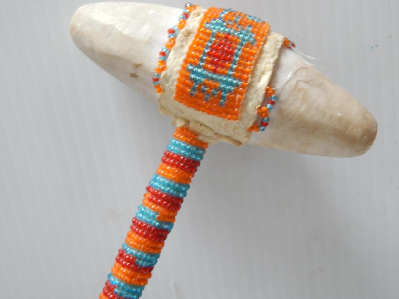 VINTAGE BEADED PLAINS INDIAN SOUTHERN CHEYENNE STONE WAR / DANCE CLUB -