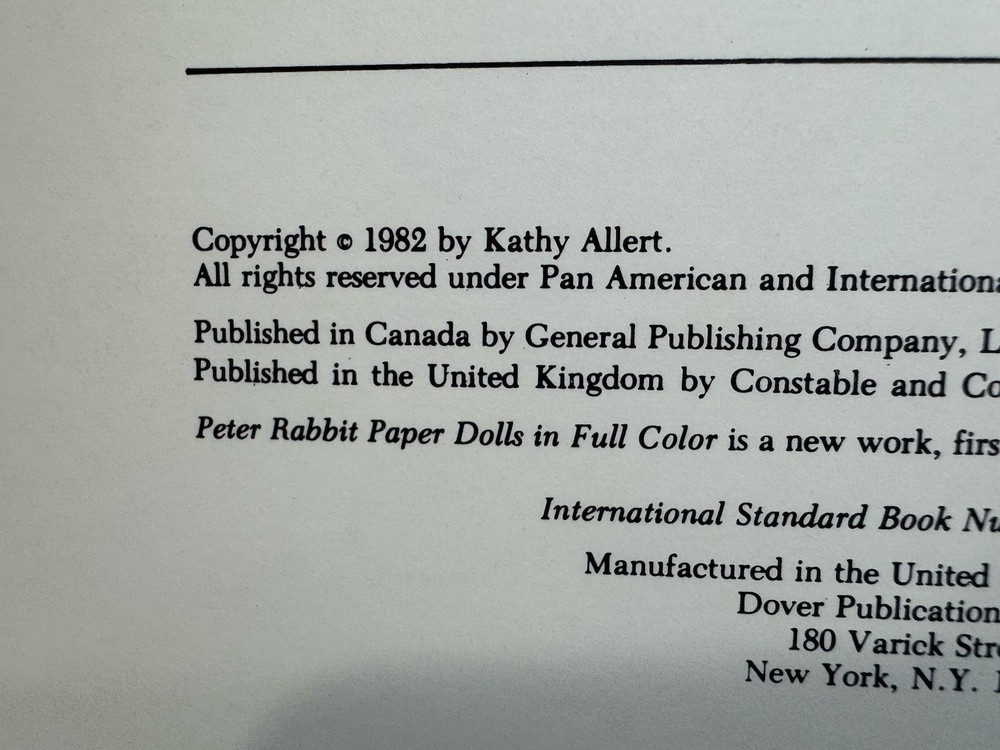 1982 Peter Rabbit Paper Dolls Book